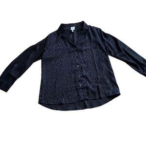 Self Esteem Blouse Black Leopard Print Long Sleeve Collared Button Front Size L